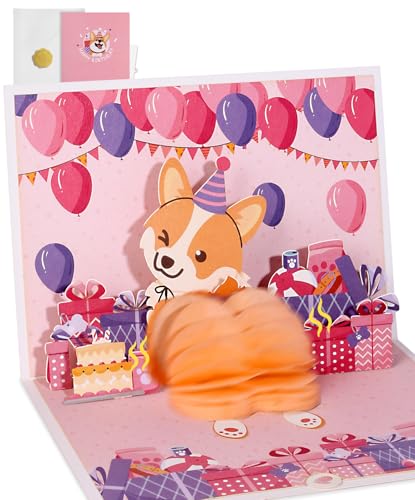 Funny Corgi Shaking Butt Pop-Up Birthday Card - 3D Dog Lover Greeting Card