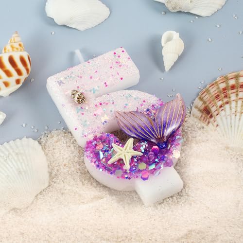 Purple Number 5 Mermaid Birthday Candle - Cake Topper & Decor