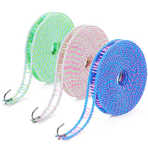 HISAFA 3-Pack Windproof Clothesline, 16ft Portable Laundry Drying Rope