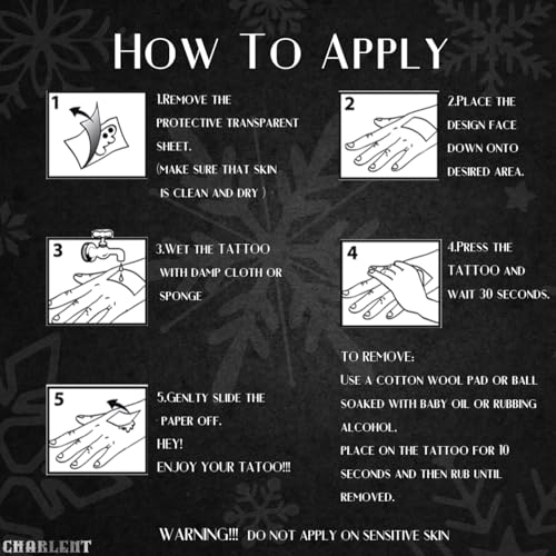 CHARLENT Snowflake Semi-Permanent Fake Tattoos 2 Weeks Long Lasting Waterproof