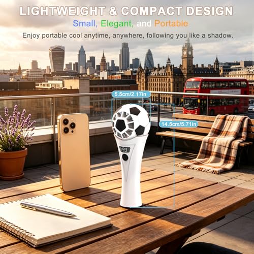 SZO Soccer-Style Handheld Fan, Rechargeable Clip-On Fan, Black & White