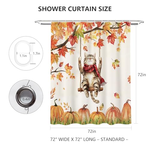 Thanksgiving Cat Pumpkin Shower Curtain - 72x72 Polyester Decor