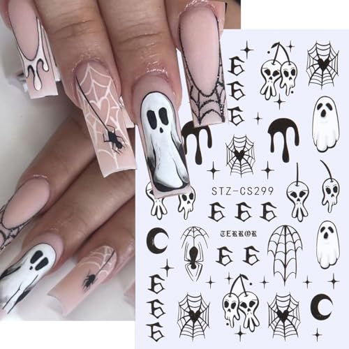 Halloween Nail Art Stickers 6 Sheets 3D Self-Adhesive Spider Web Pumpkins