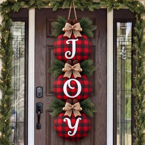 Christmas Joy Wreath for Front Door 29.5 Inch Buffalo Plaid Holiday Decor - Variation of This Listing