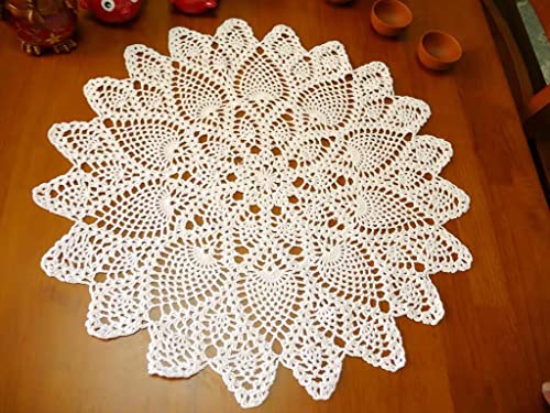 Beige Handmade Cotton Crochet Lace Round Table Runner 22 inch for Home Decor