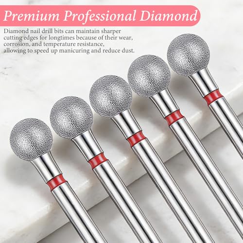 10-Pack Ball Cuticle Drill Bit 5mm Fine Grit 3/32" Diamond Nail Bits