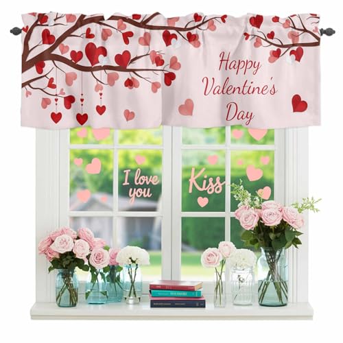 Valentine's Day Window Valance - Red Pink Love Heart Design, 54x18