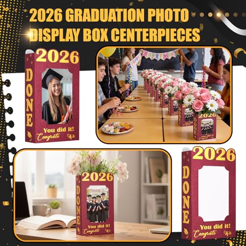 2026 Graduation Photo Frame Centerpieces - 12 Pack Red Glitter