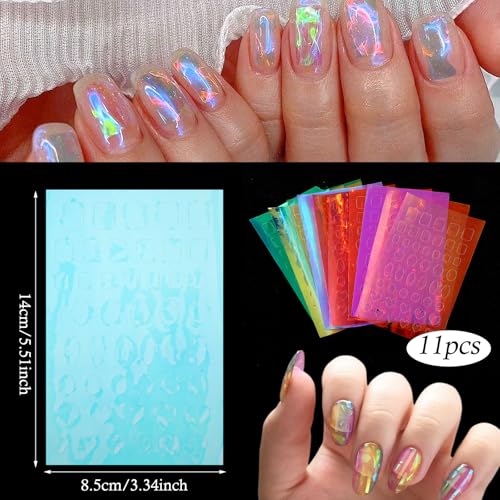 Aurora Nail Foil Laser Stickers 11 Sheets Stained Glass Nail Wraps