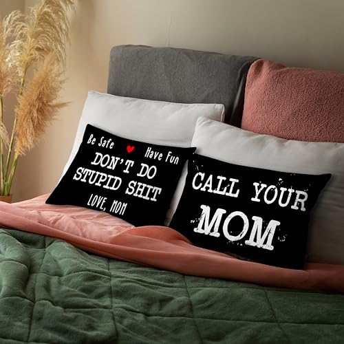 Reversible Decorative Pillow Cover - Call Your Mom Design, 20x12 inches