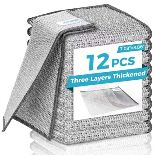 Forggon Non-Scratch Wire Dishcloth 12-Pack, 3-Layer, 7.08"x8.86"