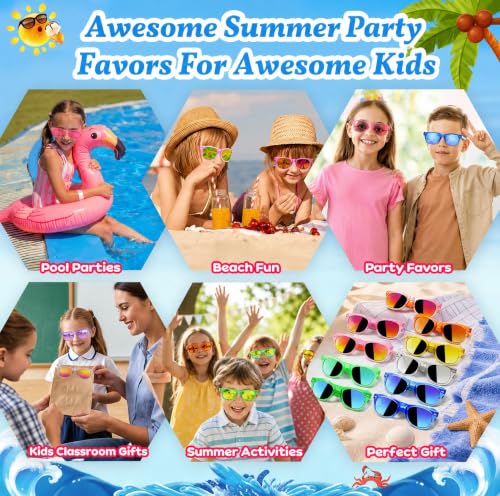 Froman Kids Sunglasses - Neon Party Favors for Ages 3-8 with UV 400 Protection