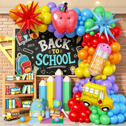 Back to School Balloon Arch Kit - 161Pcs Rainbow Balloons & Foil Designs