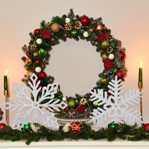 48 Pack Large Glitter Snowflakes Ornaments 12" Plastic Winter Christmas Decor - White