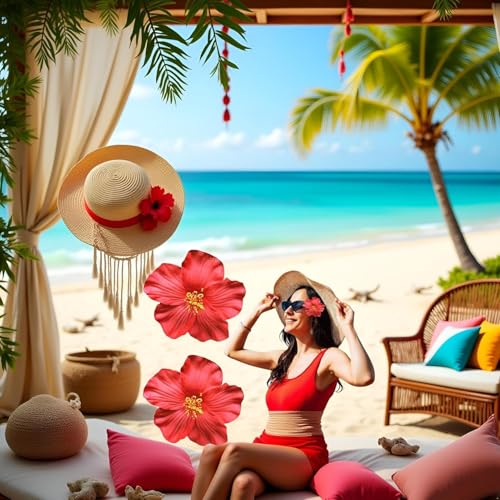 Red Hawaiian Flower Hair Clip 4-Pack - 8cm Bohemian Tropical Hair Accessory
