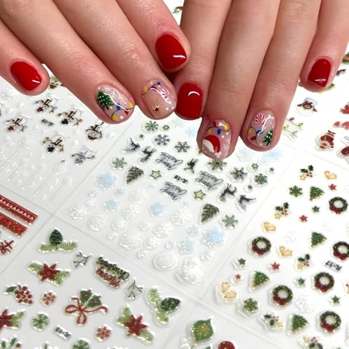 30 Sheets Christmas Nail Stickers 3D Self-Adhesive Holiday Decals