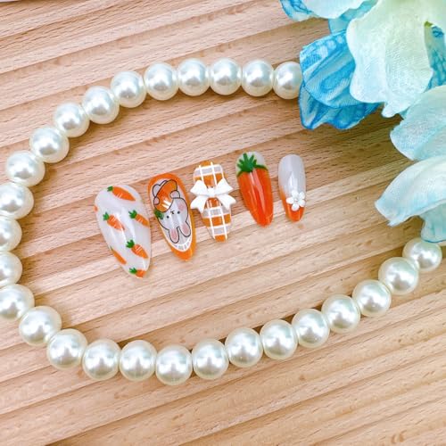 Easter Carrot Rabbit Press on Nails Medium Almond French Tip False Nails