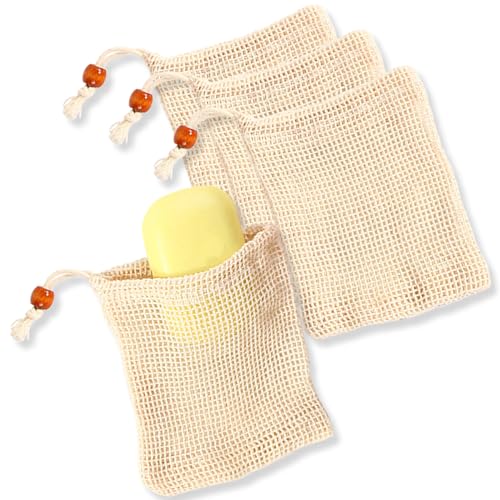 Natural Sisal Soap Saver Bag 4-Pack - Exfoliating Mesh Pouch