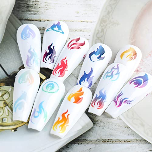 Holographic Fire Flame Nail Art Transfer Foils - 10 Sheets Gradient Decals