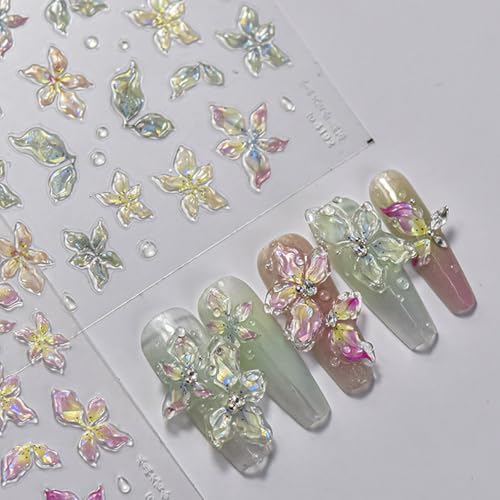 5D Floral Nail Stickers Embossed Self-Adhesive Spring Flower Decals