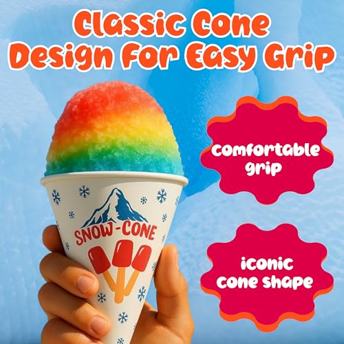 6 oz Leakproof Paper Snow Cone Cups - 100 Count for Shaved Ice