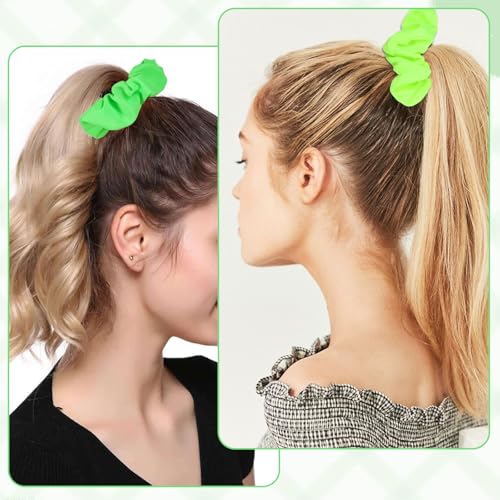 2PCS Green Neon Scrunchies Soft Viscose Elastic Hair Bands for 80s Parties