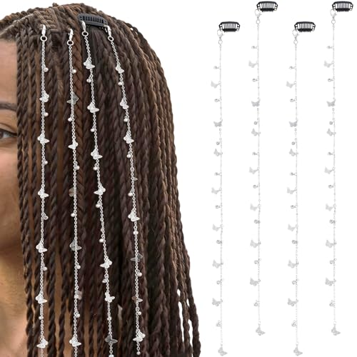 FRESHME Hair Chain Jewelry for Women 4 Pcs Boho Butterfly Hair Charms