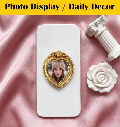 8 Pcs Mini Vintage Gold Picture Frames Set - Oval, Rectangle & Heart Shapes
