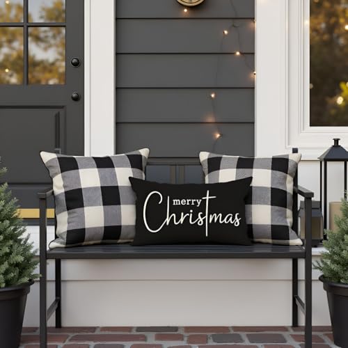 PANDICORN Christmas Throw Pillow Cover 12x20, Charcoal Black Farmhouse Decor