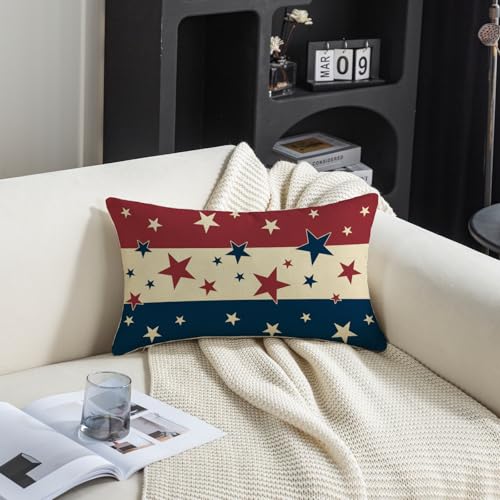 TAJWE 12x20 Inch American Flag Throw Pillow Cover - Patriotic Stars & Stripes Lumbar Cushion for Sofa & Outdoor Decor