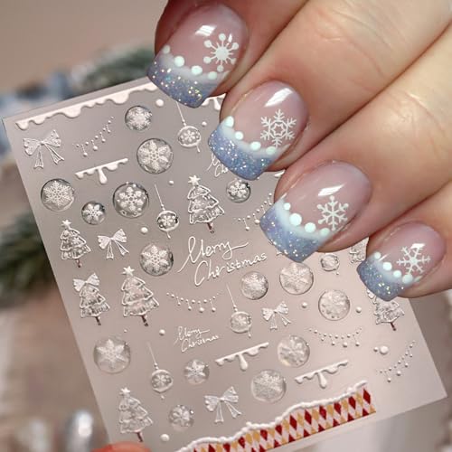 5D White Winter Snowflake Christmas Nail Stickers Self-Adhesive Decals