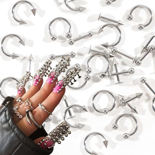 Punk Nail Charms Set - 14 Tungsten Carbide Studs & Rings