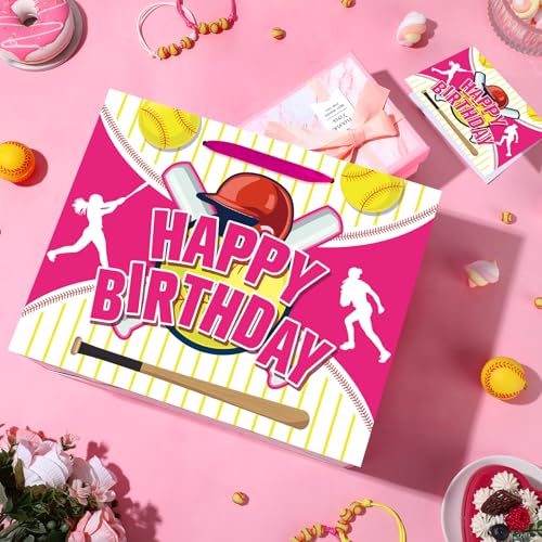 Softball Birthday Gift Bag Set for Girls with Greeting Card & Tissue