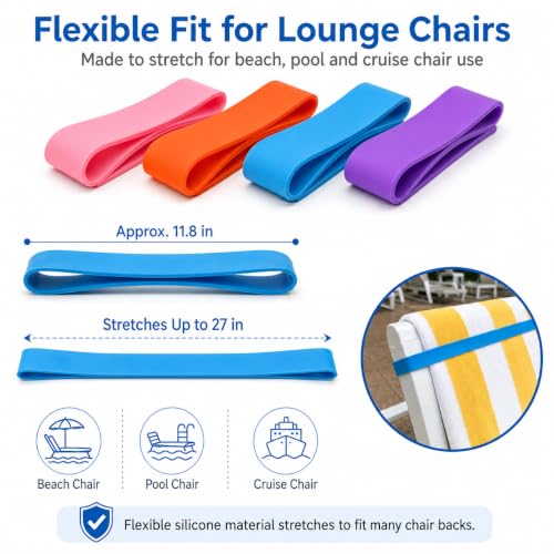Silicone Towel Bands for Beach & Pool Chairs - 4 Pack