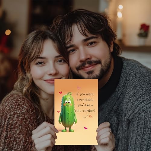 Funny Punny Valentine's Day Card - Cute-cumber Greeting Card for Him and Her
