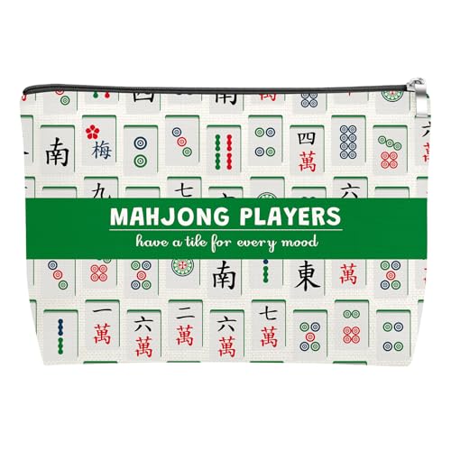 Mahjong Makeup Bag - Cotton Linen Cosmetic Pouch Gift for Players