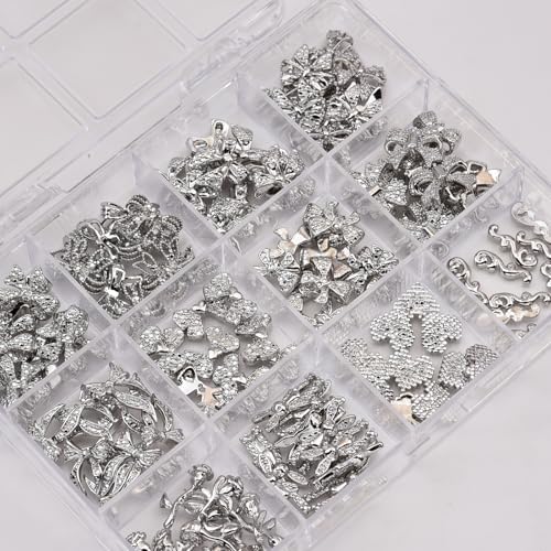 Black Metal Nail Charms 120pcs 3D Bow Rose Heart Nail Studs Y2K Alloy