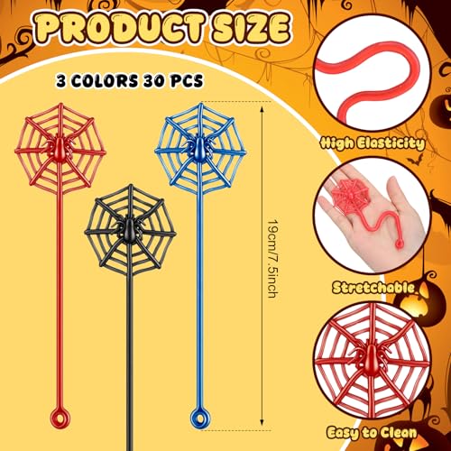 JellyArch 30 Pcs Sticky Web Party Favors - Red, Blue & Black