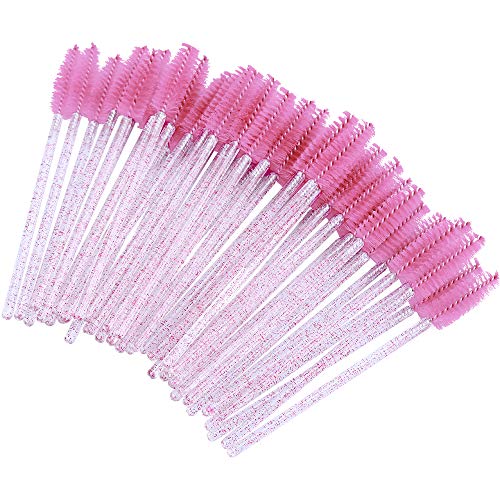 G2PLUS 100PCS Disposable Eyelash Mascara Brushes with Pink Crystal Handles