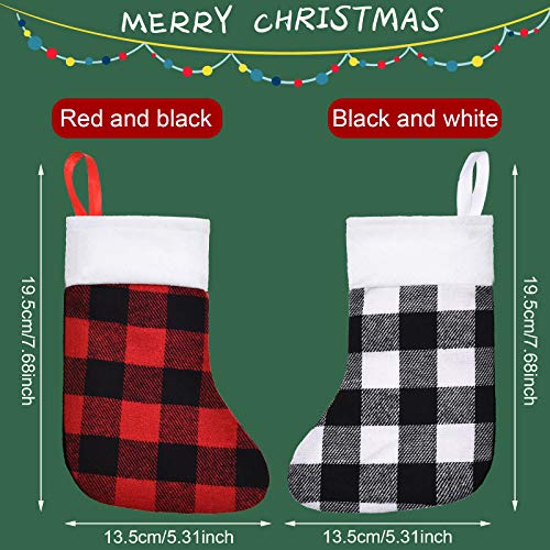 Small Christmas Stockings Set - White Plaid, 24 Pcs, 7 Inch Holiday Decor