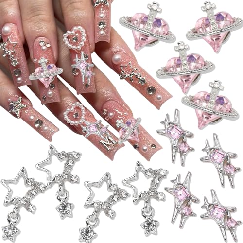 RODAKY Star and Planet Nail Charms 12pcs Crystal Rhinestone Gems