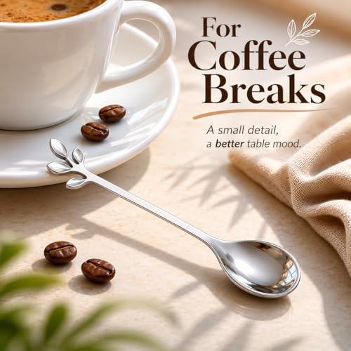 Elegant Stainless Steel Coffee Spoons - 4.7 Inch Leaf Design, 4 Pcs