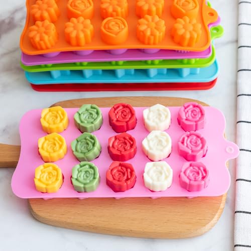 Silicone Flower Chocolate Candy Molds 6-Pack for Baking and Crafting