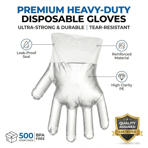 500 Count Clear Disposable Food Prep Gloves for Cooking & Cleaning