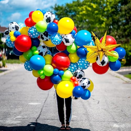 50pcs 12-Inch Multi-Color Balloon Set: Red, Blue, Yellow, Green, Cow & Cloud
