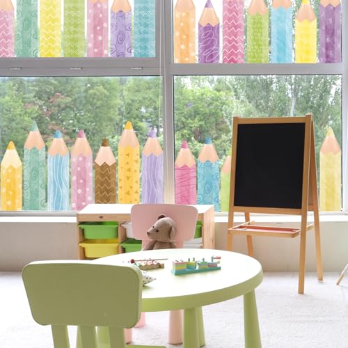 Quera Pastel Pencil Window Clings - 9 Sheets Reusable Back to School Decals