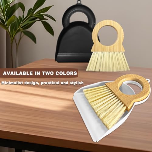 Xifando Mini Broom and Dustpan Set, Compact Bamboo Handle - White