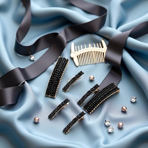 Black Rhinestone Hair Barrettes Metal Hair Clips 4-Piece Set
