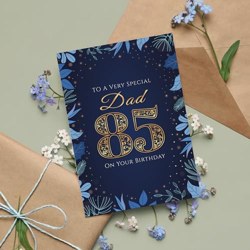 Elegant 85th Birthday Card for Dad - Navy & Gold Design