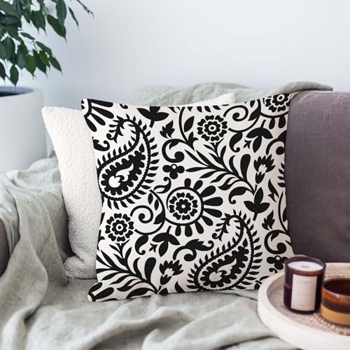 Paisley Throw Pillow Cover 16x16, Black and White 57t Cushion Case